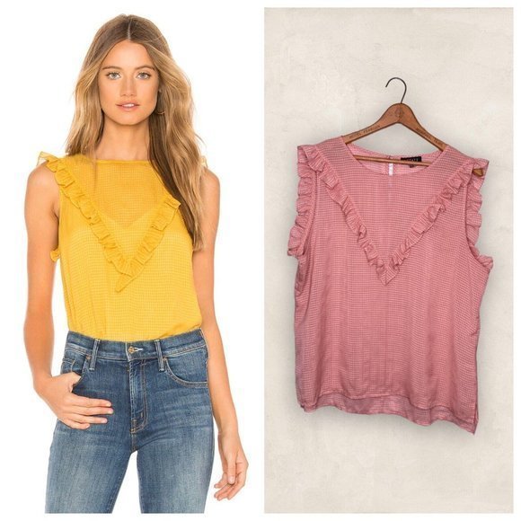 1.State Size XL Revolve Pink Sheer Gingham Check Ruffle Detail Trim Blouse Top - Picture 1 of 5